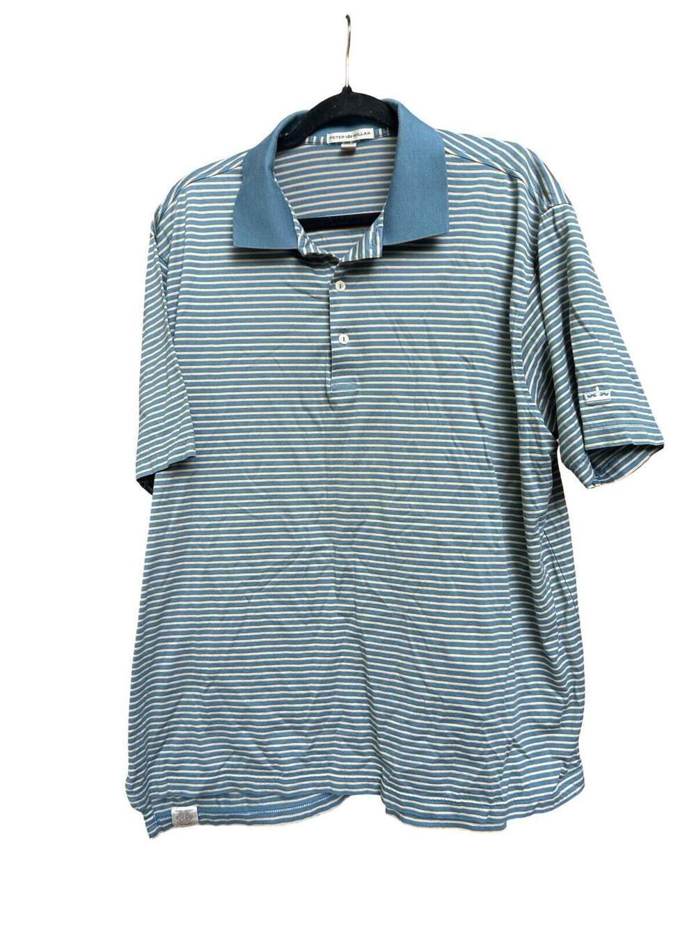 Peter Millar Crown Sport Striped Polo Shirt Men’s XL Blue Yellow Short Sleeve